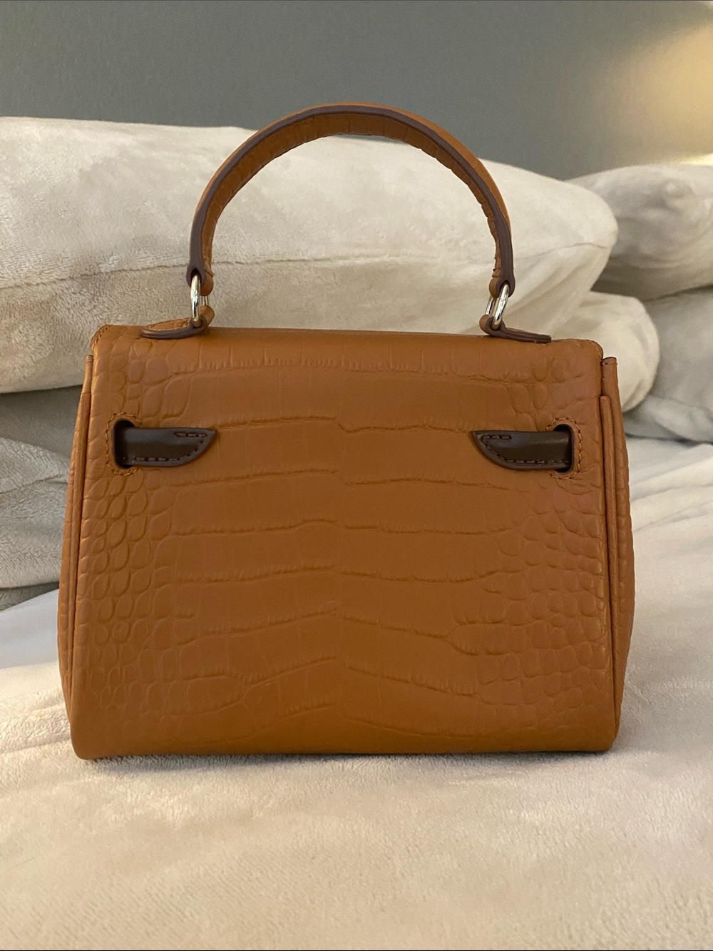 20cm brown milk chocolate leather crocodile doll idolle top handle Kelly Bag - Picture 4 of 10